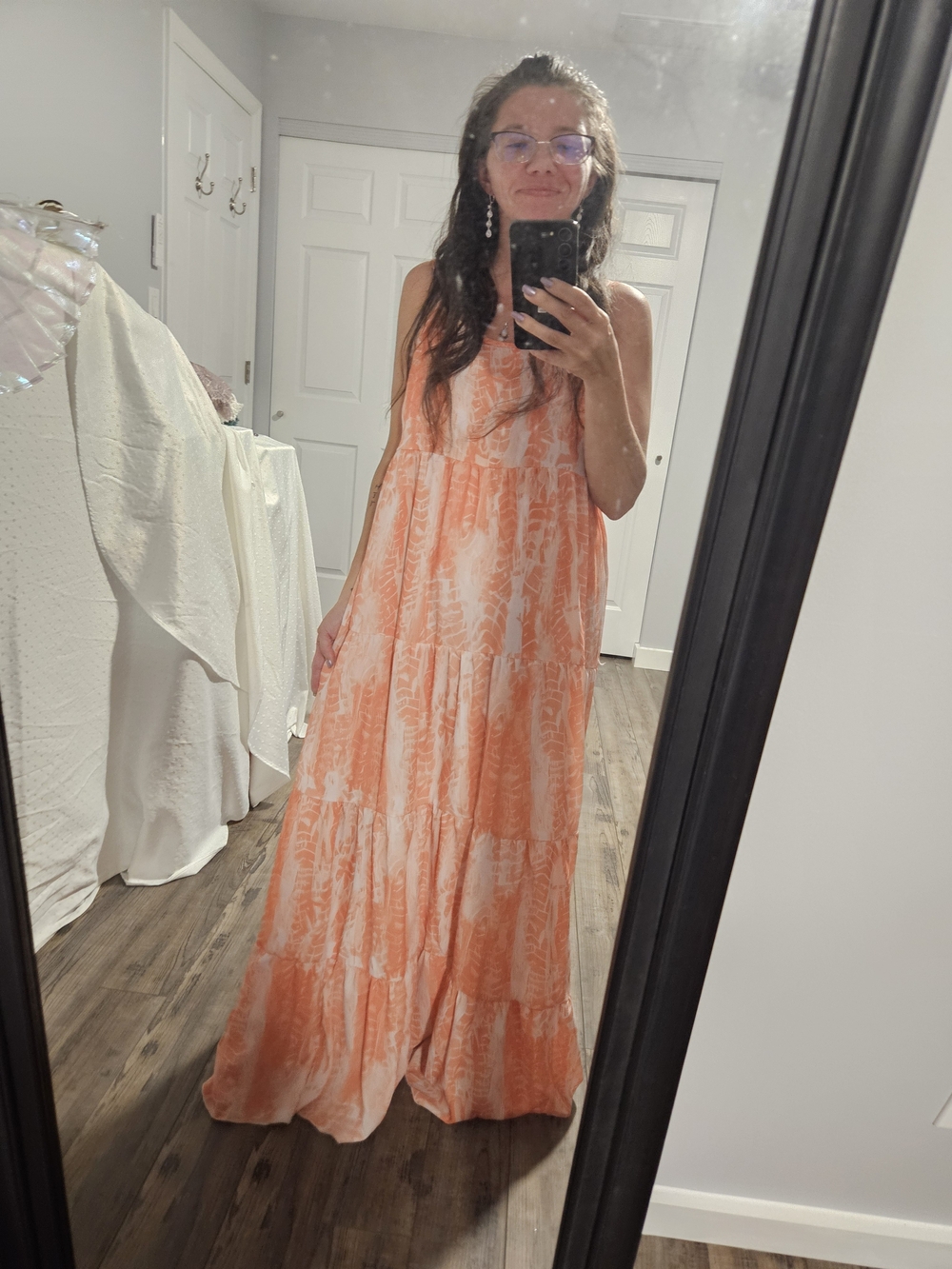 Source Unknown Orange Tie-Dye Tiered Maxi Dress